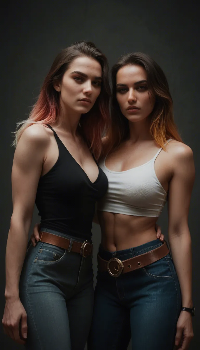 cinematic photo, 8k, 2women, gradient hair, belt, futanari, lifelike render