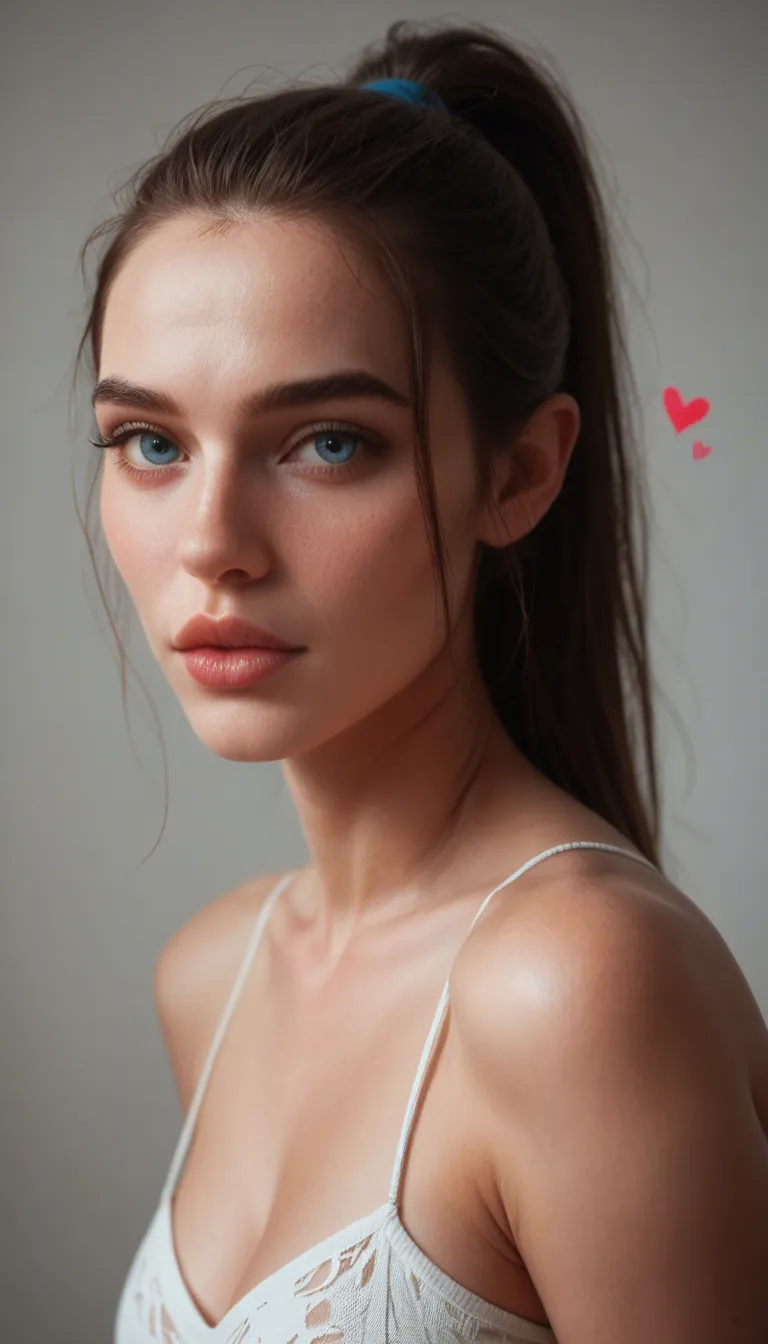 One cute woman (petite, pale skin, heart-shaped face, big expressive dark-blue eyes, heart-shaped lips, dark-blue ponytail, white skin-tight crop-top with low neckline, glossy black pantyhose, pair of mint colored short socks, black collar) and one cute femboy (petite, pale skin, heart-shaped face, bloodshot green eyes, thin lips, reddish-blonde pigtails, skin-tight rainbow-colored crop-top with turtle neck, black oily pantyhose, small erect penis, tight black collar, tattoo on belly: "SLAVE") are taking a walk together. The femboy is blindfolded with a black silk scarf and gagged with a thick black ball-gag. His arms are put into a monoglove. The cute woman is leading the femboy on a leash that is attached to his collar. Hyperrealistic, long-angle shot, Highly detailled skin textures, highly realistic anatomy, Photo-realistic, High resolution, high quality photograph, 4k, UHD, cinematic lighting, film grain, nsfw, uncensored, contrasting lighting