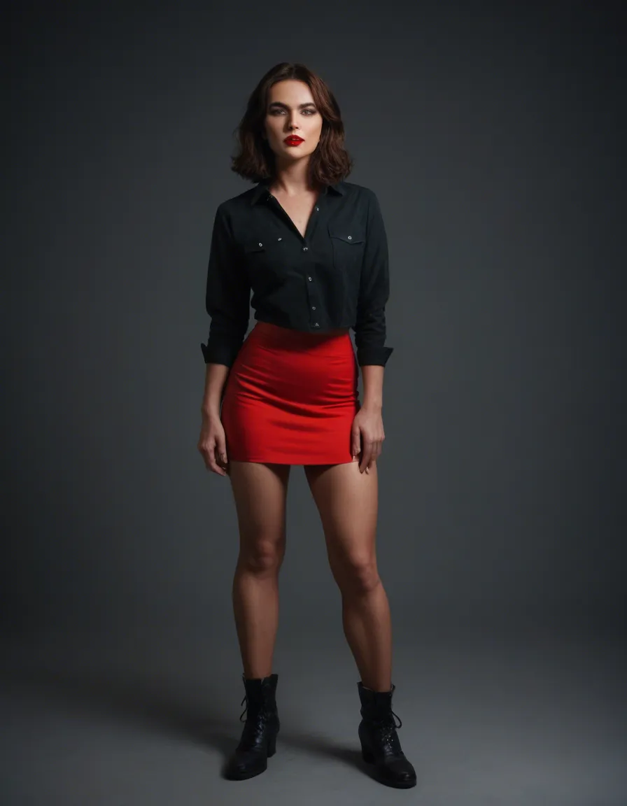 studio quality, sharp focus, dressed in a woman Scout costume. Cosplay. brunette. Pixie style hair. skirt. Makeup and red lipstick. RAW photo, score_9, score_8, candid photo, realistic skin texture, visible skin pores, film grain, depth of field, score_9, score_8, candid photo, realistic skin texture, visible skin pores, film grain, depth of field, score_9, score_8, candid photo, realistic skin texture, visible skin pores, film grain, depth of field, score_9, score_8, candid photo, realistic skin texture, visible skin pores, film grain, depth of field, score_9, score_8, candid photo, realistic skin texture, visible skin pores, film grain, depth of field, score_9, score_8, candid photo, realistic skin texture, visible skin pores, film grain, depth of field