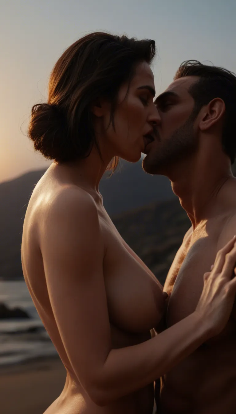 RAW photo, ultra realistic, side view, solo female, milf, sex, cum inside, hot kiss, holding hands, sky, playful expression, lifelike render