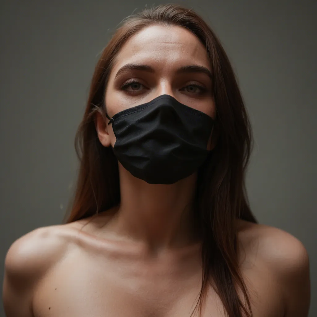 Inserting dildo into mouth, facemask, 1girl , arms_behind_back