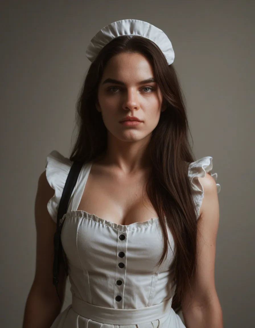 8k, sharp focus, detailed skin, maid, very long hair, weapon, fully nude, photorealistic,trans, score_9, score_8, candid photo, realistic skin texture, visible skin pores, film grain, depth of field