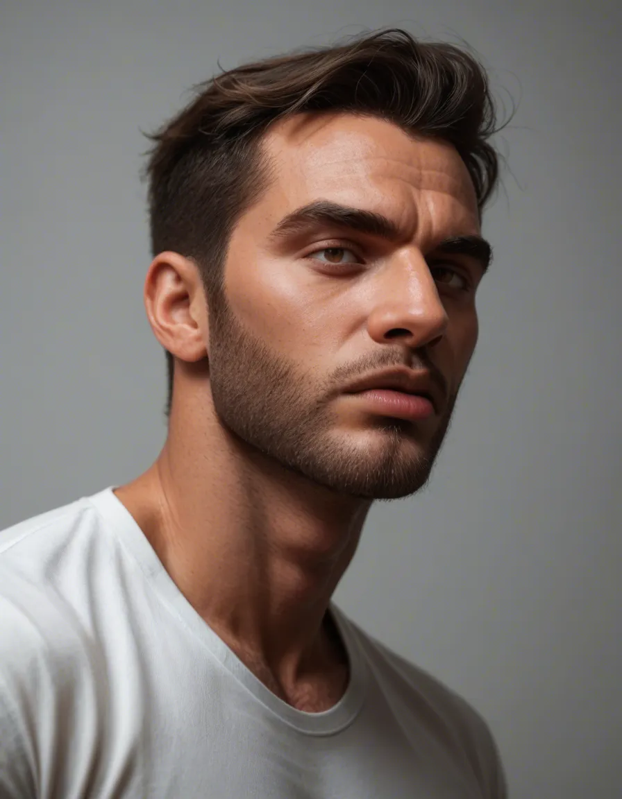 Cocky disheveled young man that is jerking off
