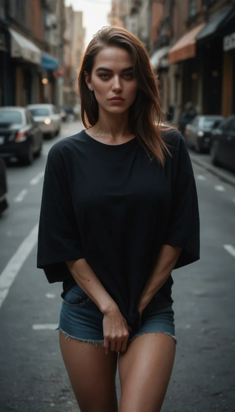 young woman flashing her boobs in the street.