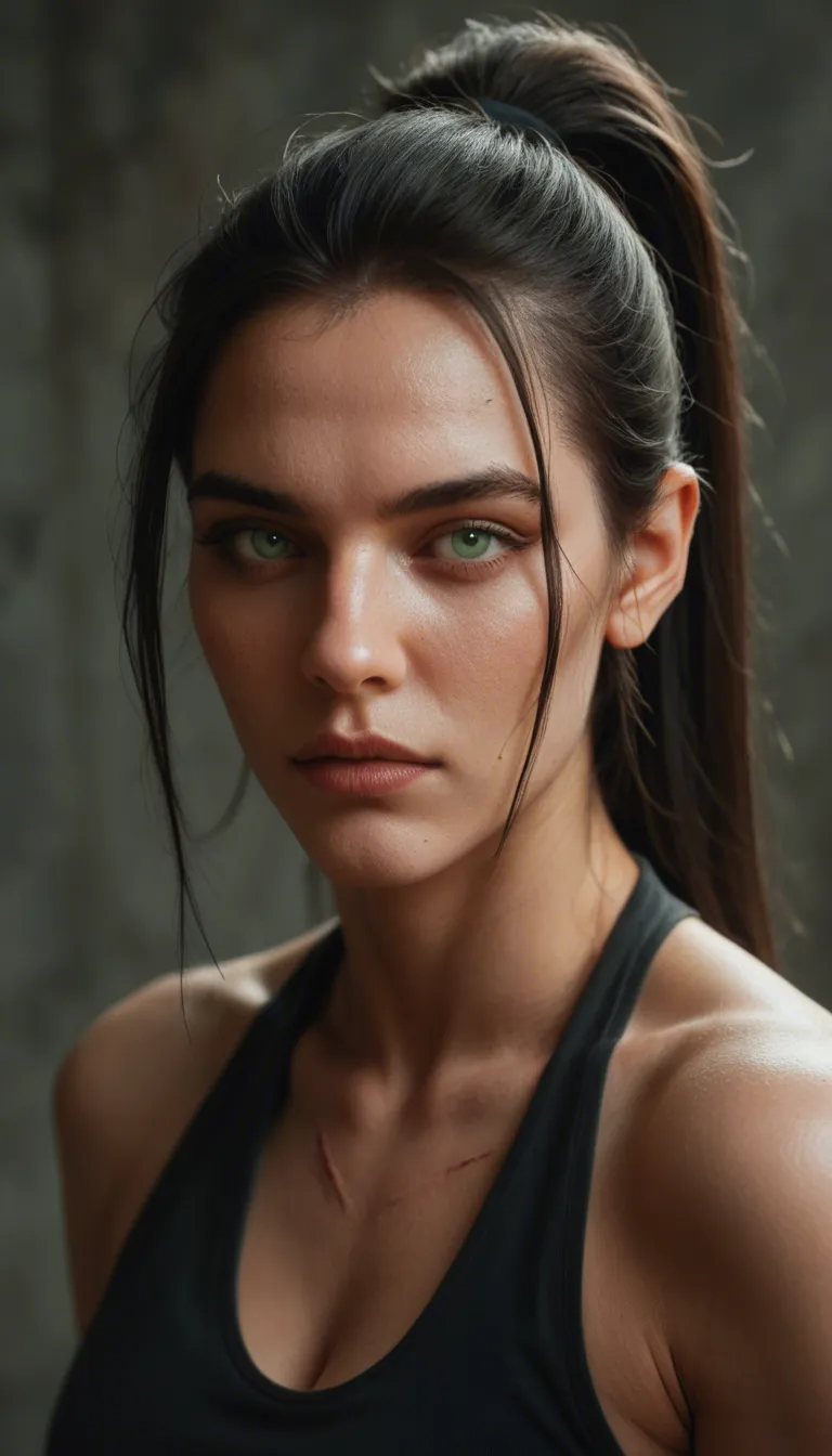 pale porcelain skin, long straight coal-black hair in a high ponytail with silver rings, short black bangs, scar on her right cheek, light green eyes with dark makeup, pointed half-elven ears, completely naked, skinny athletic body, riding a man’s dick cowgirl style, on top of him, slow grinding hips, head tilted back, eyes half-closed, mouth open in a moan, intense pleasure, flushed face, detailed face, soft warm lighting, highly detailed, explicit, realistic style