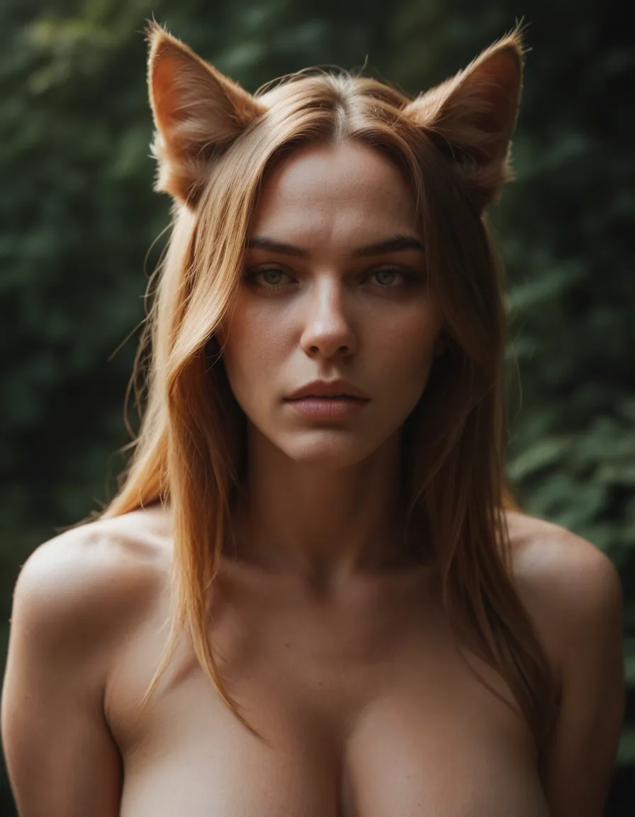 futanari, animal_ear_fluff anime, score_9, score_8, candid photo, realistic skin texture, visible skin pores, film grain, depth of field