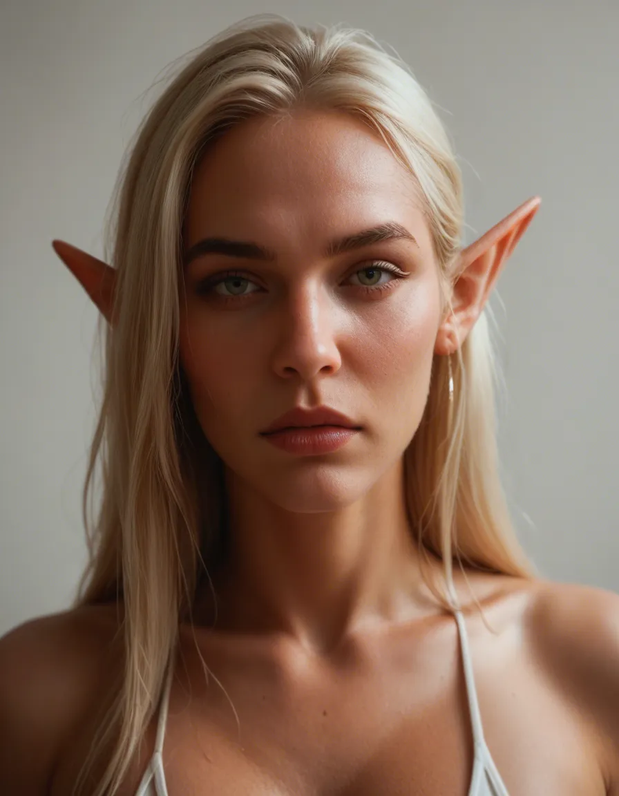 elf, score_9, score_8, candid photo, realistic skin texture, visible skin pores, film grain, depth of field