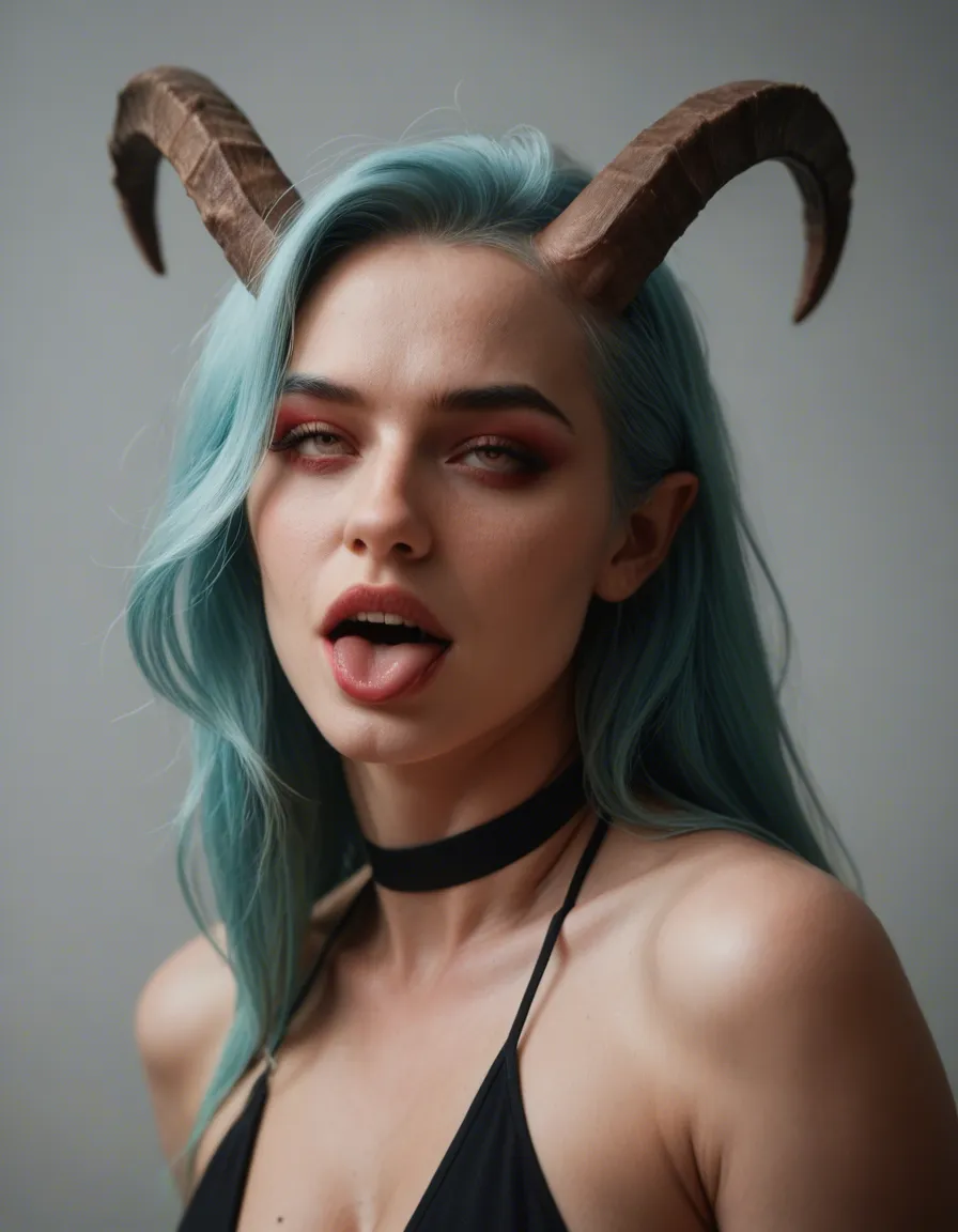 best quality, hyperrealistic, succubus, aqua hair, official alternate costume, ahegao, score_9, score_8, candid photo, realistic skin texture, visible skin pores, film grain, depth of field