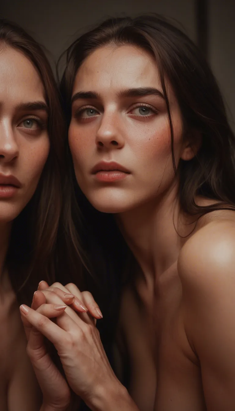 sharp focus, 8k uhd, wide shot, 2women, oral, holding hands, nervous blush, dslr quality