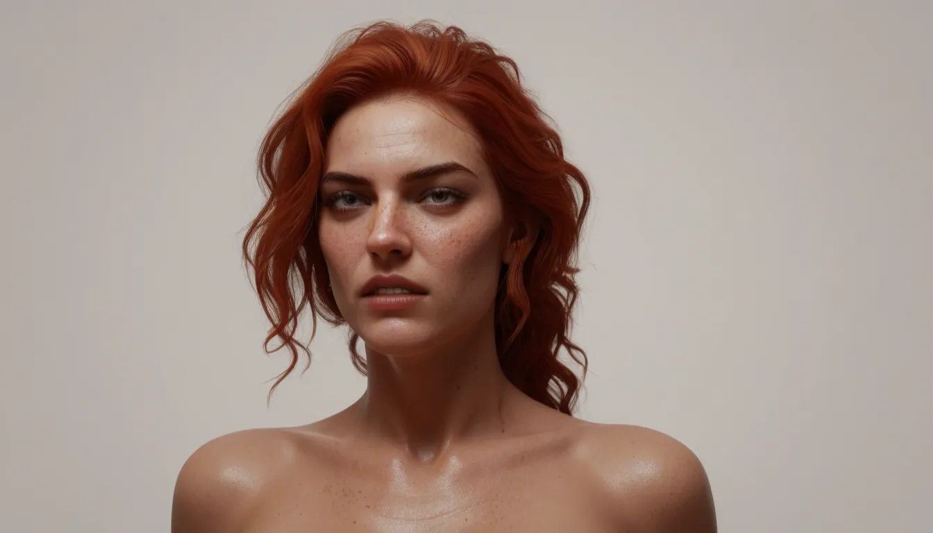 CGI masterpiece, 8k, lily is a 19 years old woman, with wavy red hair and ponytail, with small tits, fair skin and freckles, she is completely nude spreading legs with feet up, she is laid back on elbows showing her outie open wet shaved pussy, she is smiling very peacefully watching at camera. next to her there is elle, a 35 years old with very long wavy blonde hair and medium tits, she is watching at lily smiling tenderly, spreading legs and shaved pussy and squeeze lily's boob. they are sit on the floor outdoor in a nudist european village, surrounded by many other nude people. it's vey hot and sunny, high poly model