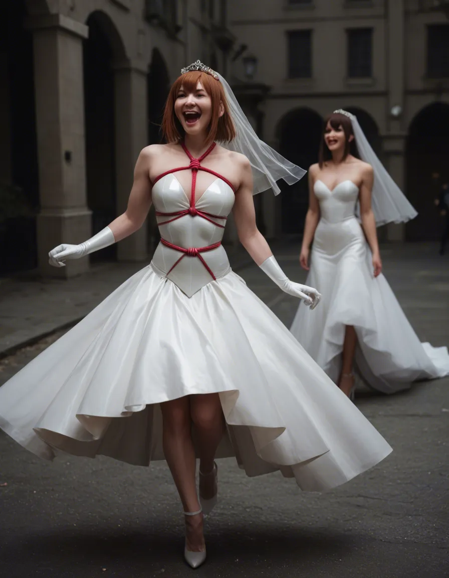 cinematic photo, 8k, @makise_kurisu, pink_latex_dress, bride_dress, running, laughing, bdsm, tight_clothes, high_heels, shibari, score_9, score_8, candid photo, realistic skin texture, visible skin pores, film grain, depth of field, object_insertion, anus, score_9, score_8, candid photo, realistic skin texture, visible skin pores, film grain, depth of field