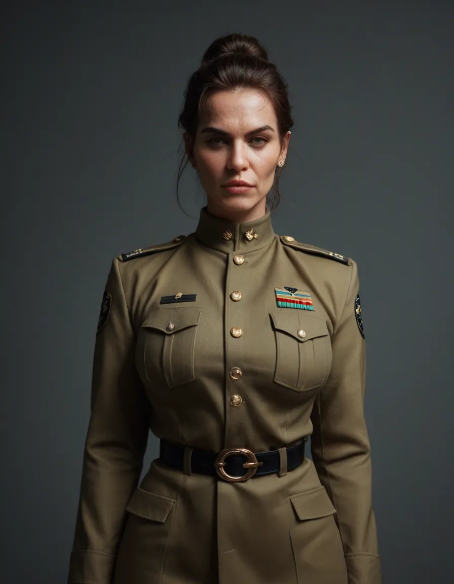 Big boob milf military_uniform, score_9, score_8, candid photo, realistic skin texture, visible skin pores, film grain, depth of field