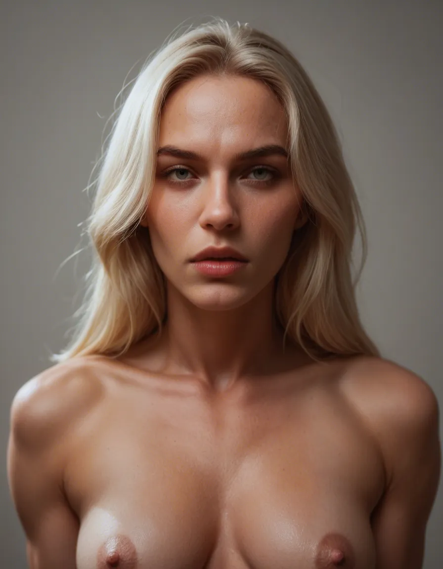 I want you to create an imagen of a muscular blond guy with long blond hair and wearing a chastity Cage while being nude, score_9, score_8, candid photo, realistic skin texture, visible skin pores, film grain, depth of field
