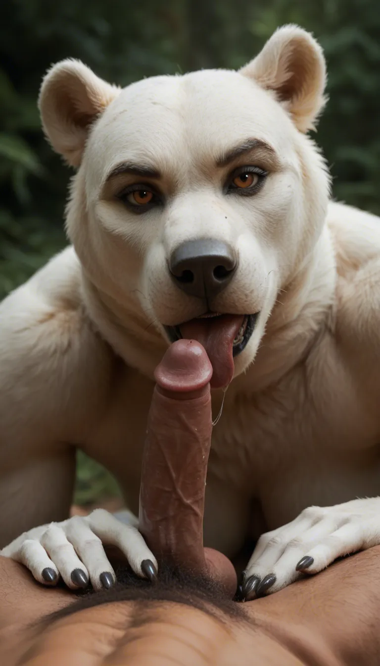 Anthropomorphic polar bear sucking dick