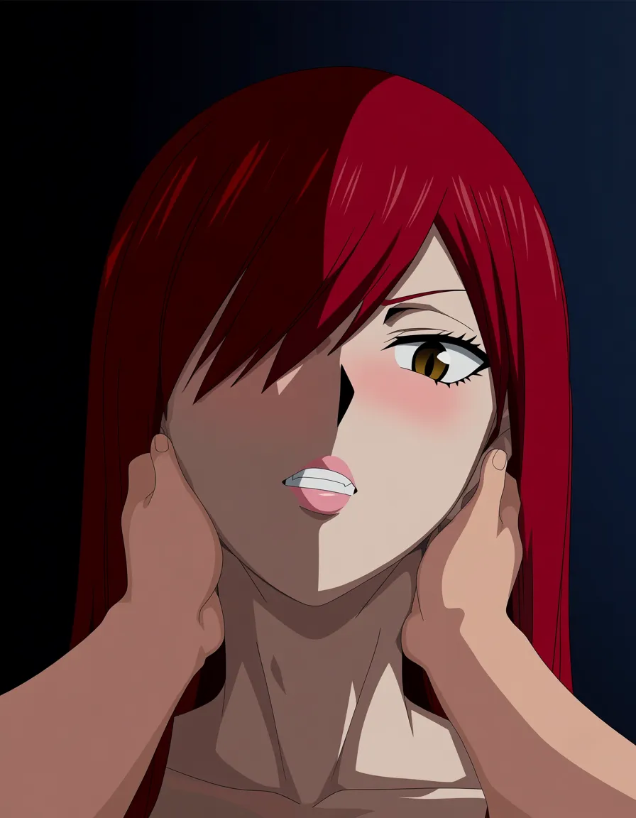 Erza Scarlet, huge penis, huge balls, pov blowjob, deep throat,, hentai_studio_quality