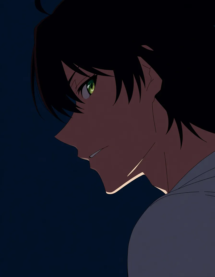 ultra detailed shading, 1other, white shirt, facesitting, confident gaze, side view, explicit anime render, (anime style:1.3), 2d, anime screencap, cel shading, flat color