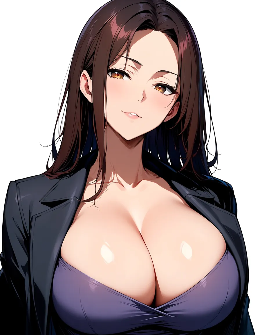 A gorgeous busty office lady with Cleavage. Attractive. Drawn anime style., hentai_studio_quality