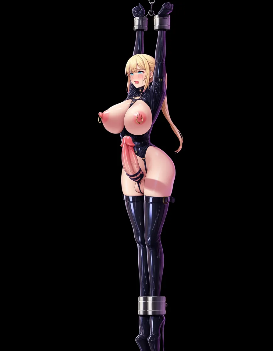 futanari, one_person, human, massive_futanari_horsecock, high_detail, large_nipples, cyberpunk, (huge_massive_gigantic_breasts:1.9), bdsm, fetish, forced, restraints, latex, captured, bondage_machine, (large_nipple_piercing:1.3), humiliation, crying_with_eyes_open, ruined_makeup, full_body, hentai_studio_quality