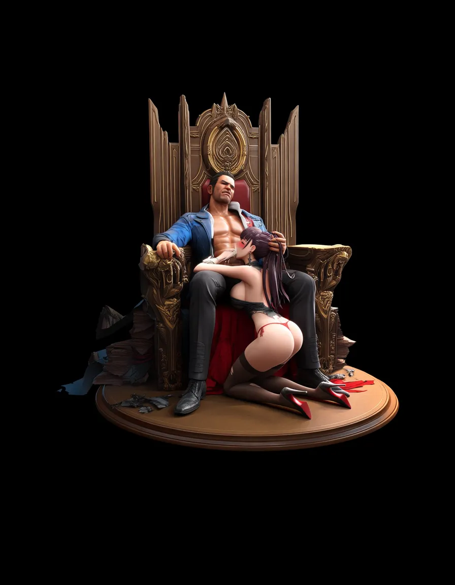 highly detailed, sharp,
BREAK
brunette woman, petite adult woman, short_twintails,
jewelry, earrings, large_breasts, huge_ass, thong, thighhighs, no_bra, Deepthroaten, cumoverflow, cum_in_mouth, kneeling, submissive blush, torn_clothes
Break
Throne Room, 1boy, Men sitting on Throne, Woman kneeling in front of him, men is holding the womans hair, in front of people, woman is sucking the men's cock, hai hentai_studio_quality, hentai_studio_quality, score_9, score_8, 3d render, octane render, subsurface scattering, ray tracing, smooth shading