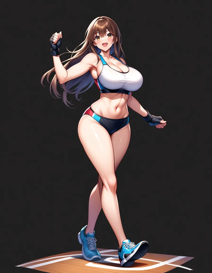 large_breasts , thick_thighs ,best quality, polished, fitness model, creampie, cleavage, brown hair, outdoors, doujin style,, hentai_studio_quality