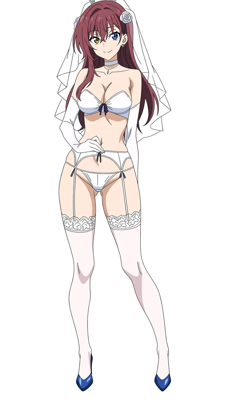 Curvy milf bride, stockings, lingerie, showing tits, high heels