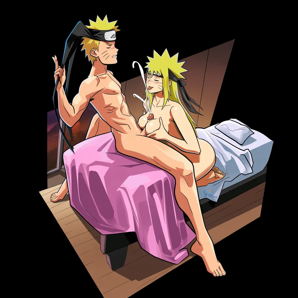 Naruto Uzumaki,, sitting_on_lap, @Nadia la arwall (Nadia the Secret of Blue Water), nude, kneeling, paizuri, ejaculation,bedroom, hentai_studio_quality