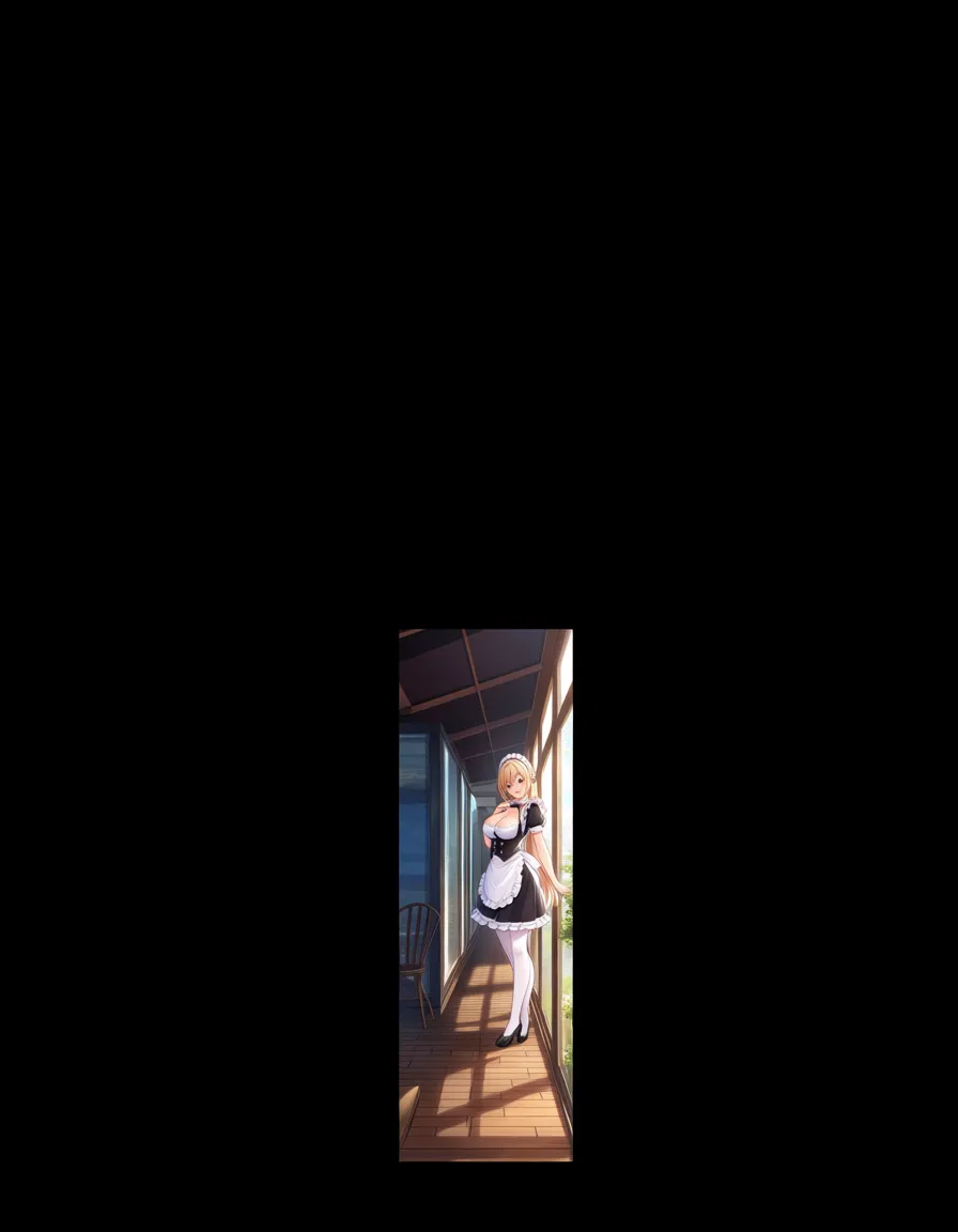 masterpiece, perfect, soft shadows, dynamic lighting, sunny,
on a cafe's terrace,
maid uniform,
breasts exposed,
side view,
head tilted towards me,
genuine smile,, hentai_studio_quality