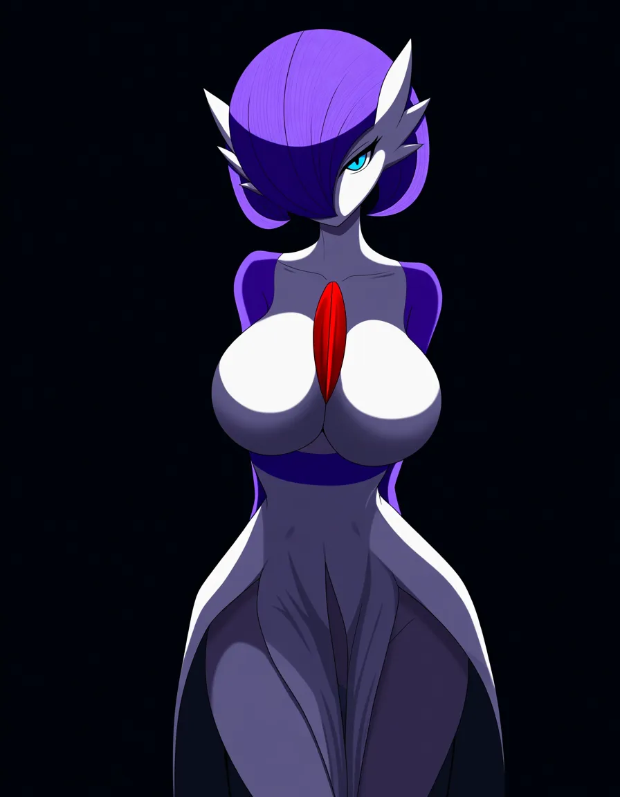 Anime gardevoir big breasts wide hips blue eyes white skin purple hair in a forest day time low lighting, hentai_studio_quality, hentai_studio_quality, hentai_studio_quality, hentai_studio_quality, hentai_studio_quality