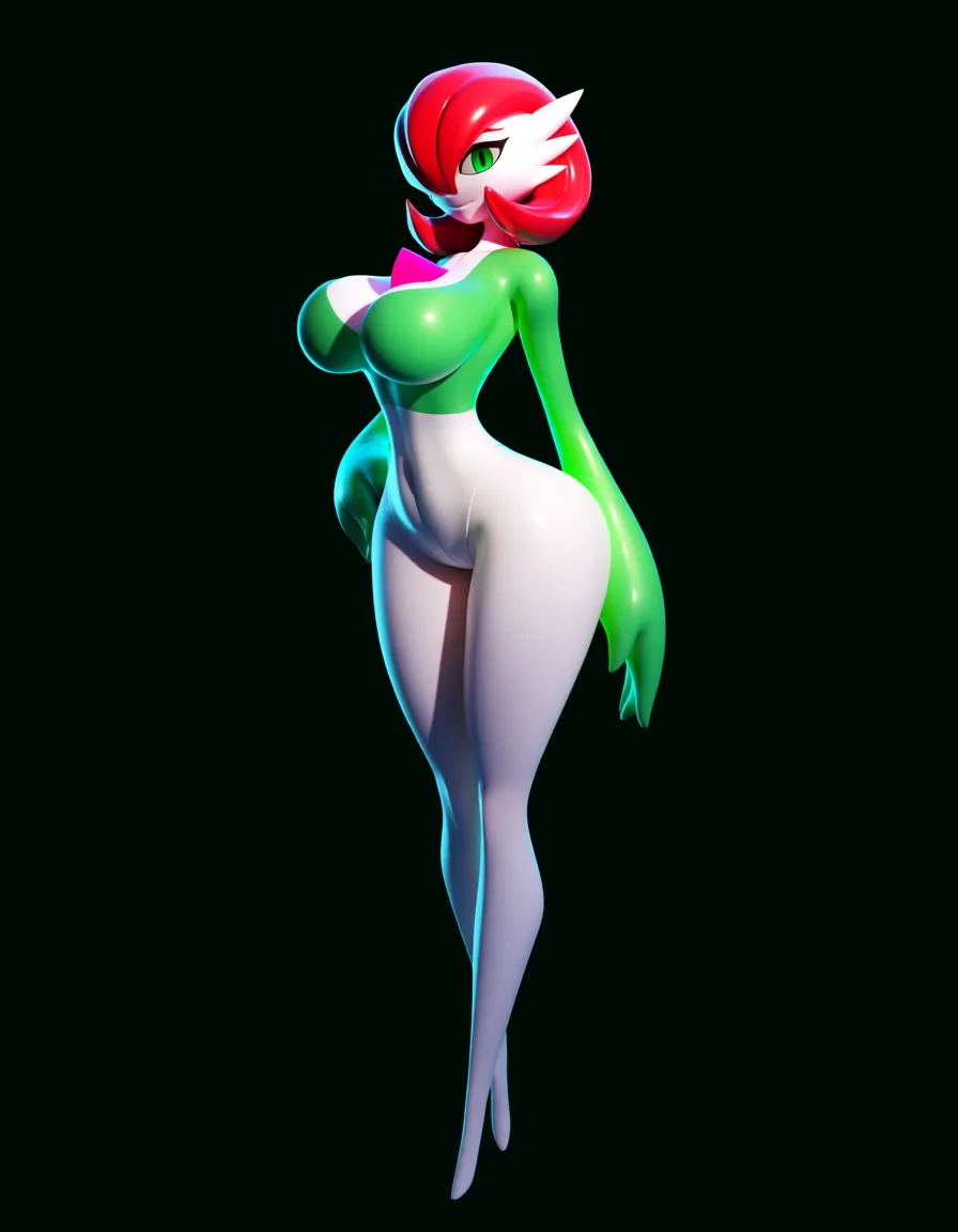 Anime gardevoir big breasts wide hips green eyes white skin red hair green plant leonard, hentai_studio_quality, score_9, score_8, 3d render, octane render, subsurface scattering, ray tracing, smooth shading