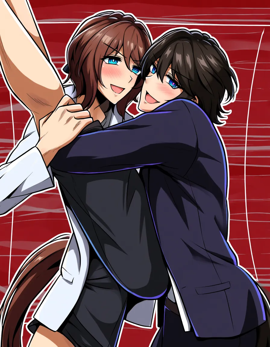 /masterpiece /ultra_detailed absurdres /sharp_focus outline 1boy 1futa maruzensky_(umamusume) trainer_(umamusume) full_body futanari futa_on_male futa_penetrating_male futa_penetrating_male futa_penetrating_male male_penetrated male_penetrated male_focus male_focus femdom futadom full_nelson reverse_suspended_congress clothed_male_nude_female against_wall short_hair blue_eyed_female futa_penetrating_male, hentai_studio_quality, hentai_studio_quality