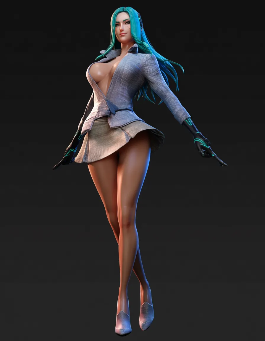 miniskirt , spread_legs , no_panties ,medium_breasts , cum_on_body,, score_9, score_8, 3d render, octane render, subsurface scattering, ray tracing, smooth shading