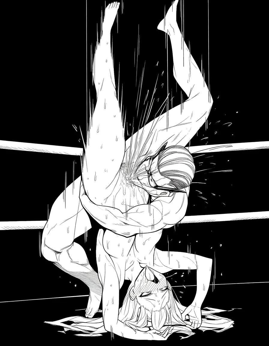 @chi-chi_(dragon_ball) , @dark_magician_girl , wrestling, strapon , vaginal_object_insertion , catfight , squirting , ahegao , defeated, exhausted, sweat, hentai_studio_quality, hentai_studio_quality