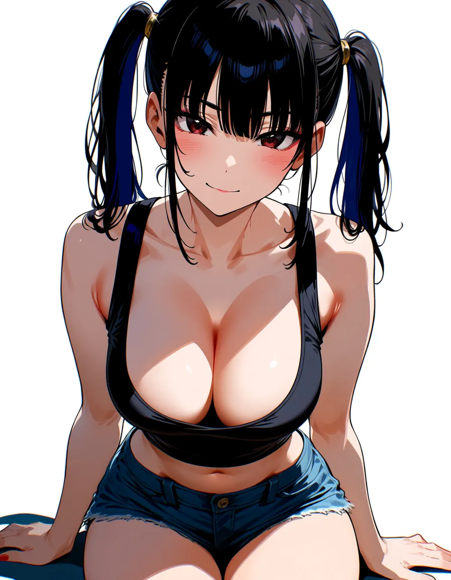 sitting breasts_out medium_breasts black_hair twintails, hentai_studio_quality