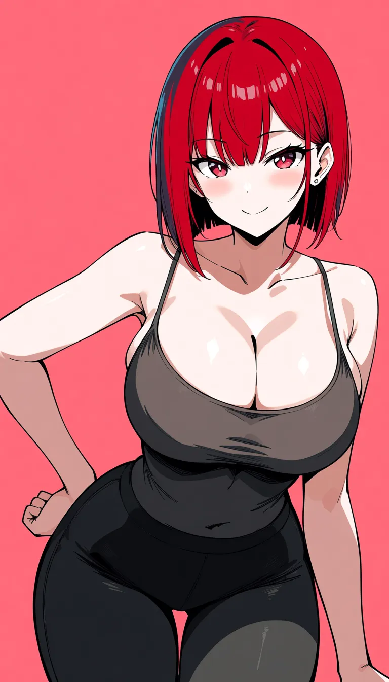 looking_at_viewer , dildo titfuck while wearing a sheer top, red head, anime, huge huge_breasts
