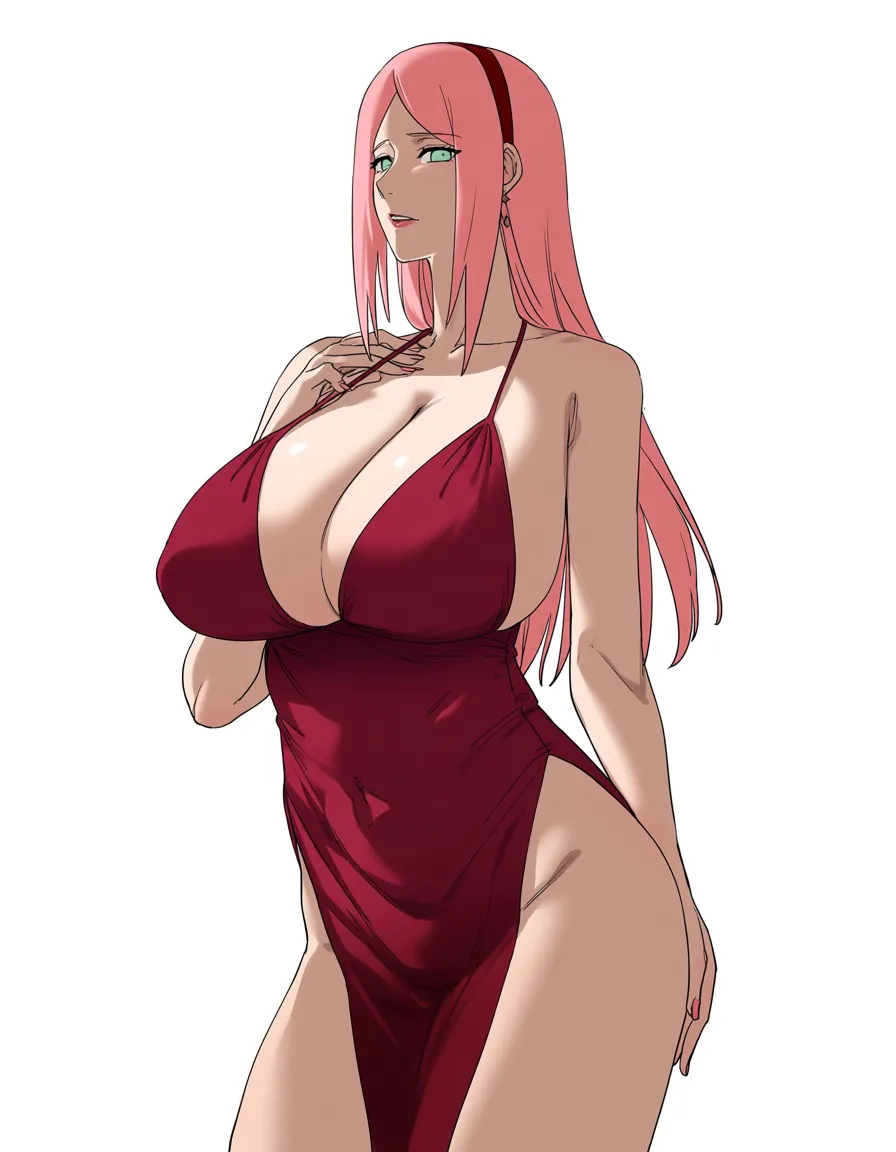 Sakura from Naruto, huge breasts, thighs, mature female, sensual standing pose, white background. 


[ratatatat74] Bad Ending Party,, hentai_studio_quality
