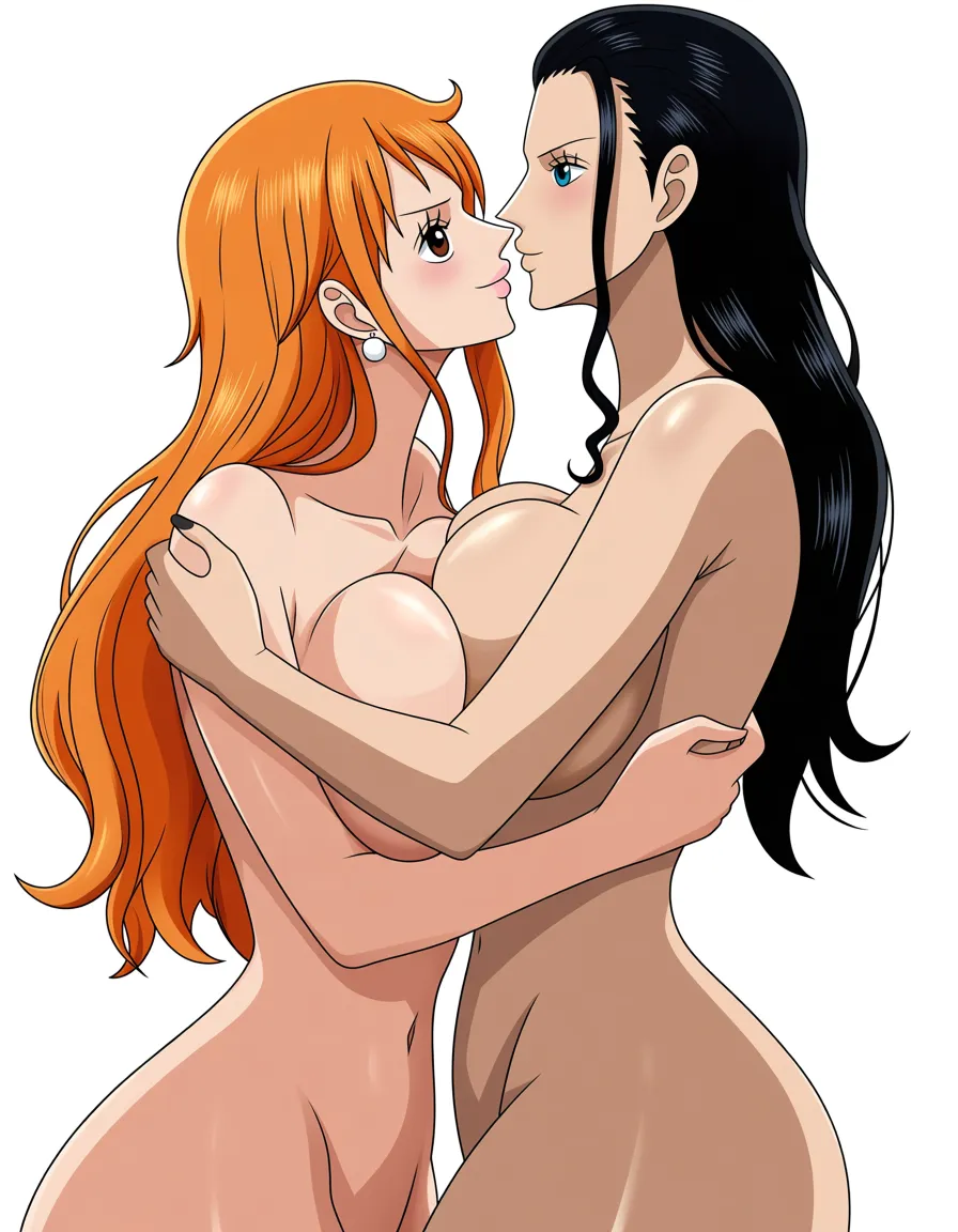 Nico robin from one piece, kissing nami from One Piece, naked, white background 


(Masterpiece quality, ultra-detailed, sharp, waifu fanart, mega quality), hentai_studio_quality,, hentai_studio_quality, hentai_studio_quality, hentai_studio_quality, hentai_studio_quality