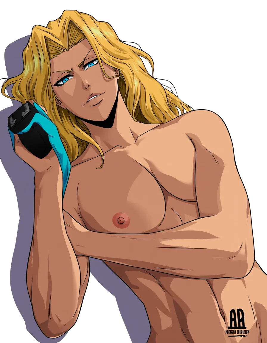 Rangiku from Bleach, lying, naked, white background
(Masterpiece quality, ultra-detailed, sharp, waifu fanart, mega quality), hentai_studio_quality, hentai_studio_quality