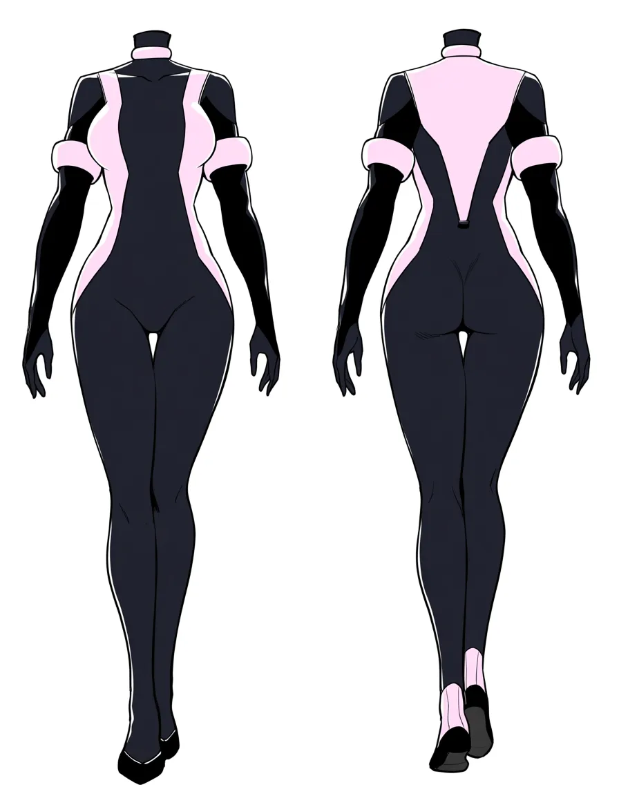 @uraraka_ochaco
Ochaco in a skin-tight, black full-body catsuit that ends at her ankles. As the body suit has pale pink panels down her torso, shoulders, and matching thick armbands and choker. As she also wears black flats, hentai_studio_quality
