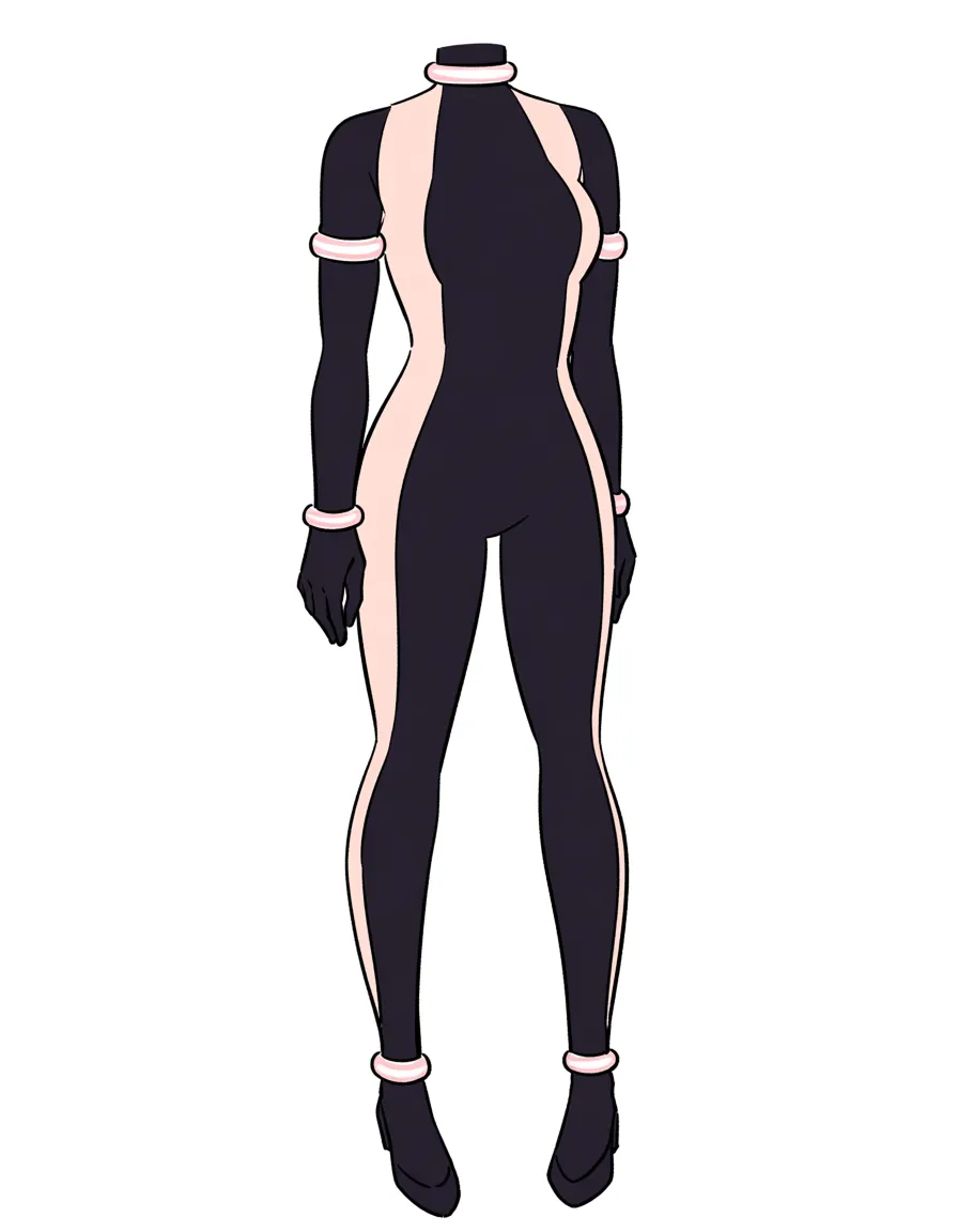 @uraraka_ochaco
Ochaco wearing a skin-tight, black full-body catsuit that ends at her ankles. As the catsuit has pale pink panels down her torso and shoulders, and matching thick armbands and choker. As she also wears black flats, hentai_studio_quality