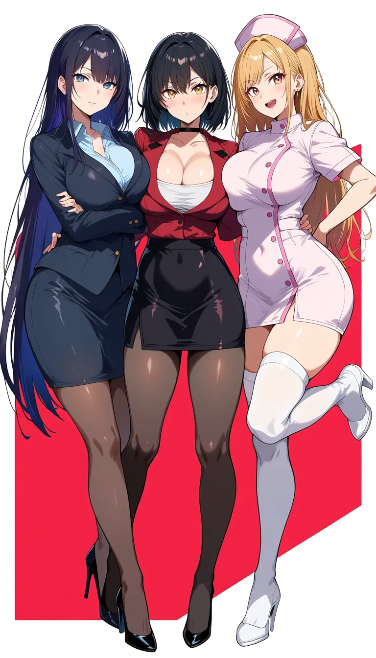 masterpiece, clean art, nurse, white footwear, black skirt, futanari, vivid anime colors,, hentai_studio_quality