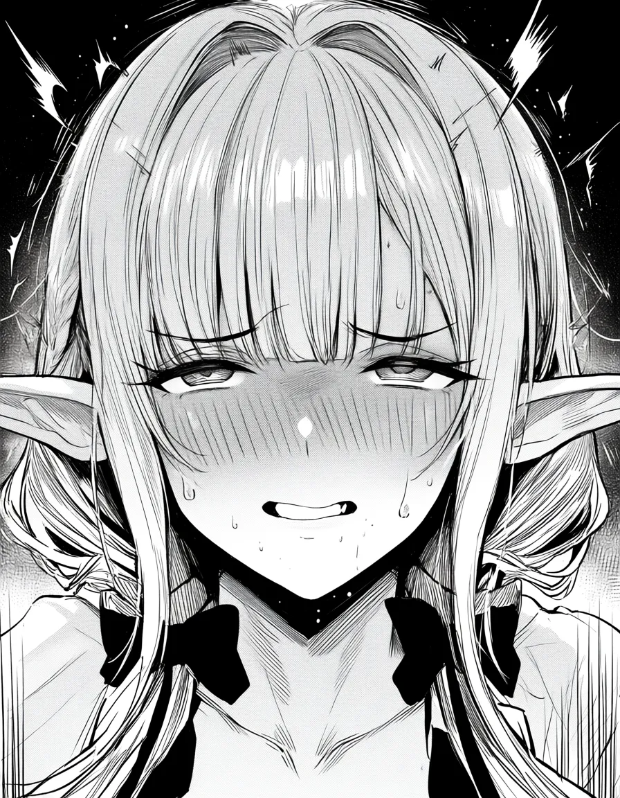 best quality, explicit detail, elf girl, bow, facesitting, POV, manga panel look, hentai_studio_quality