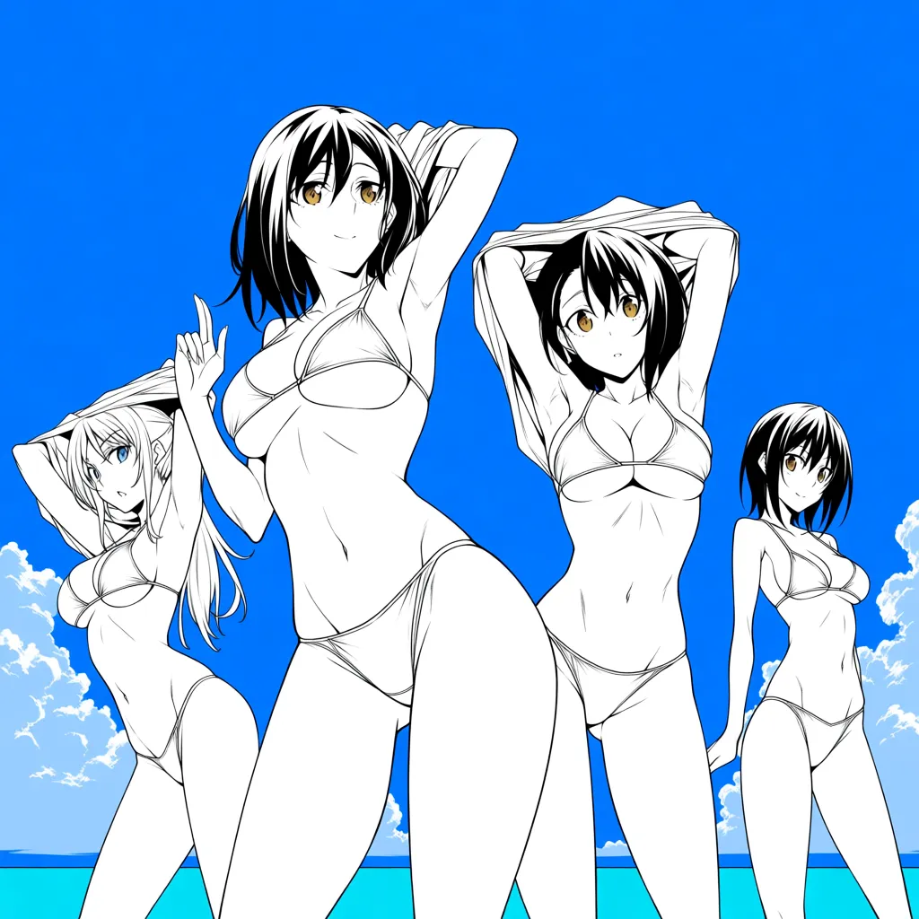 ultra HD, lifelike, 4girls, undressing, armpits, day, confident gaze, studio photo
