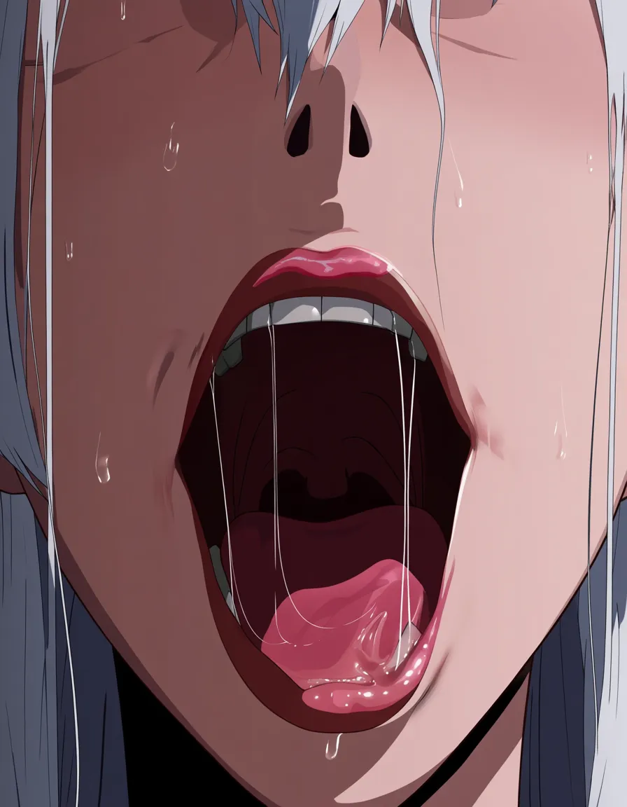 masterpiece, clean art, highly_detailed, best_quality, sakuyamon, very_long_hair, white_hair, twintails, hentai_studio_quality, realistic, close-up, ahegao, saliva, sloppy, saliva_trail, messy, saliva_bubbles, face_close-up, full_face, hentai_studio_quality