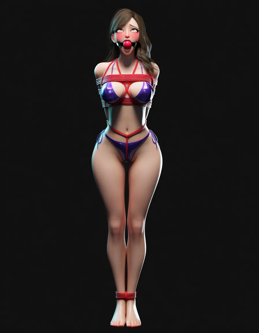 ray tracing, ultra detailed, 1girl , ahegao , solo_focus , blush , ball gag , feet , restrained, score_9, score_8, 3d render, octane render, subsurface scattering, ray tracing, smooth shading