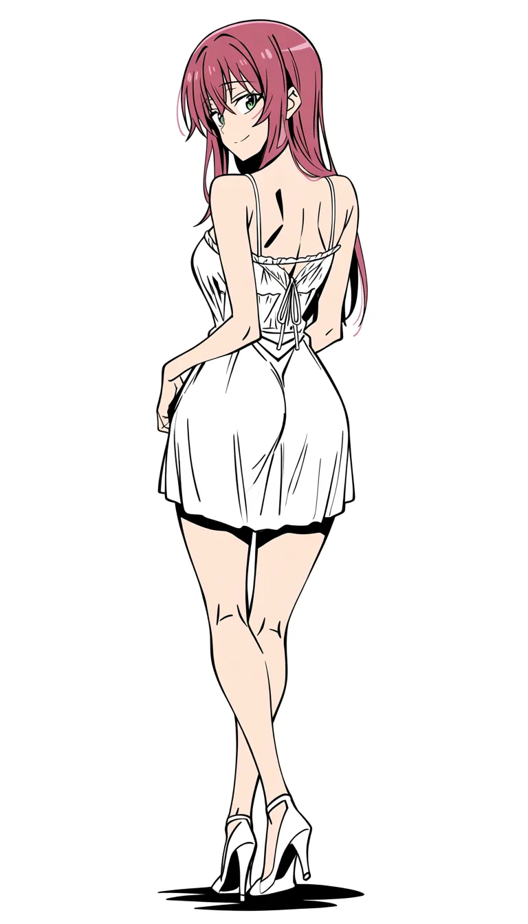 The slender girl took off her dress and turned her back
