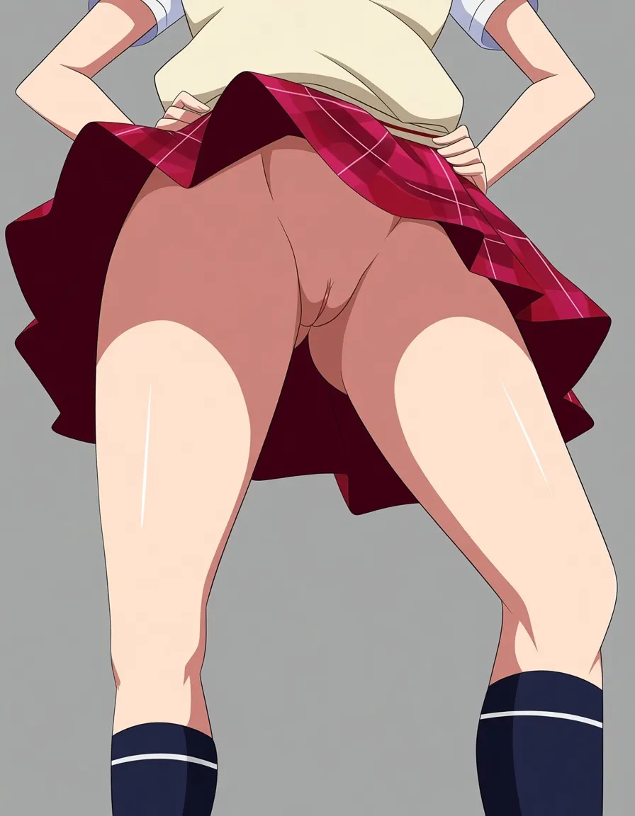 masterpiece, clean art, hentai style, legs_apart, pussy, full_body, upskirt, no_panties, unaware_of_veiwer, nezuko_kamado, hentai_studio_quality, petite,, hentai_studio_quality
