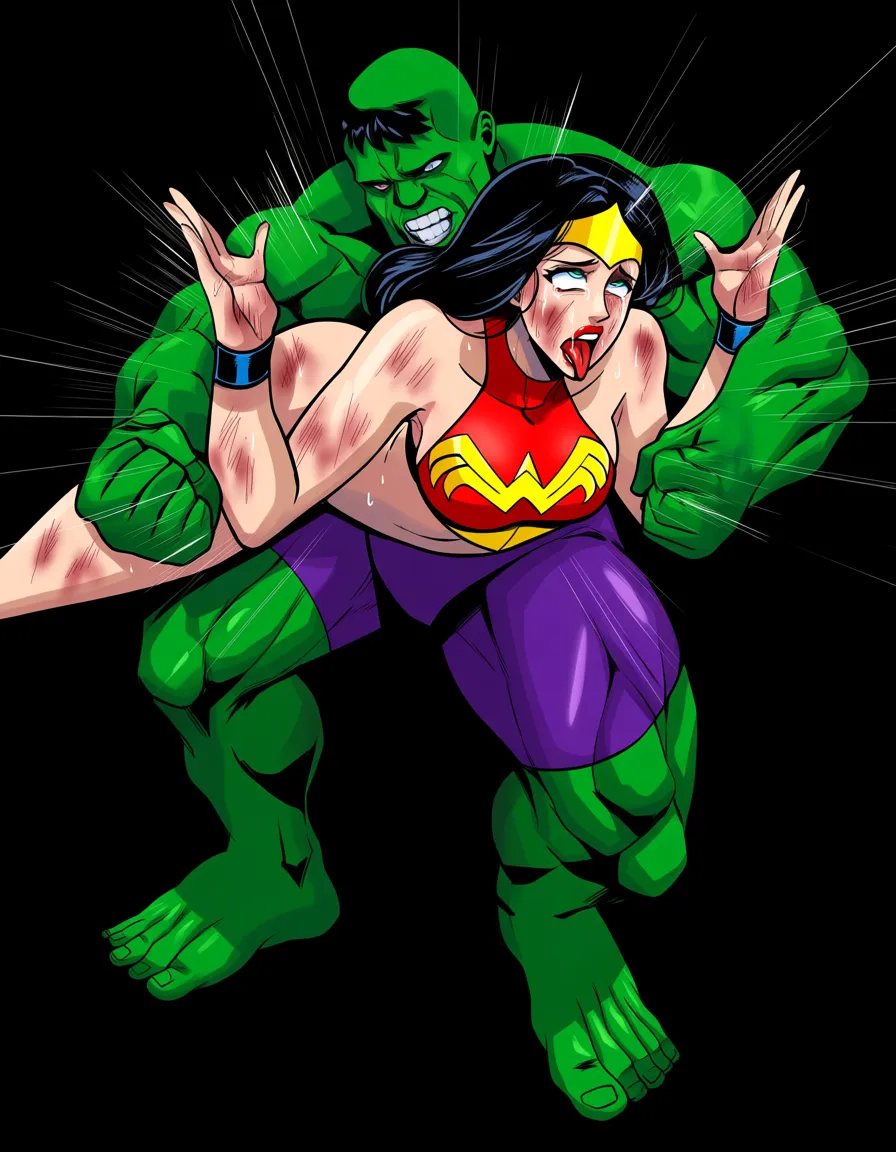 Wonder_woman , she_hulk, catfight, boxing,  wrestling , yuri , bruised , defeated , scared , ahegao , nude , squirting, gym, sex_toy, hentai_studio_quality