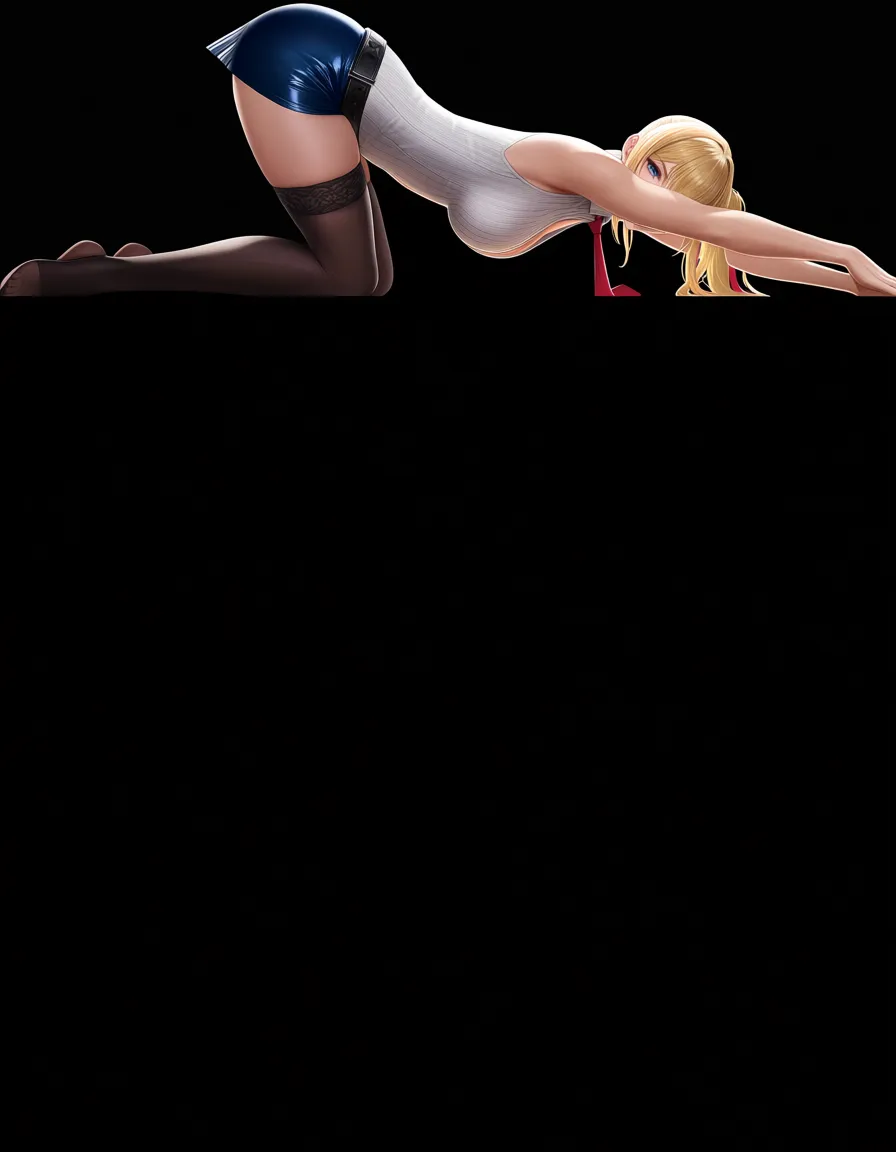 dslr, film grain, photorealistic, solo female, blonde_hair thighhighs, necktie, bent over, POV, hentai_studio_quality