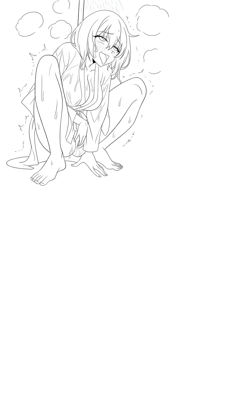 Milf, bathrobe, squatting, pussy, feet, rolling eyes, barefoot, steam, hot body, shower, masturbating
