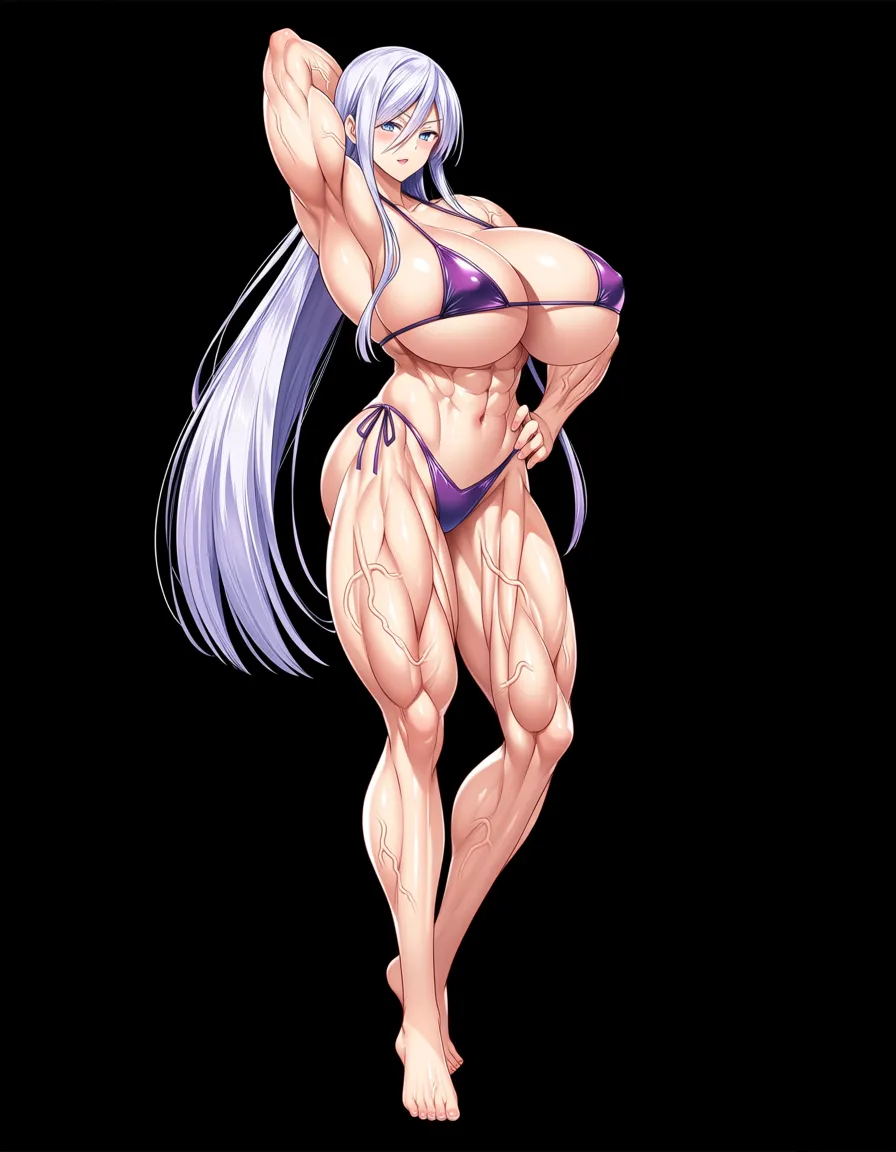 Lorem, musuko ga kawaikute shikatanai mazoku no hahaoya, muscular female, huge breast, full body, in city, huge veins, alternate breast size, alternate muscle size, stirrups, hentai_studio_quality